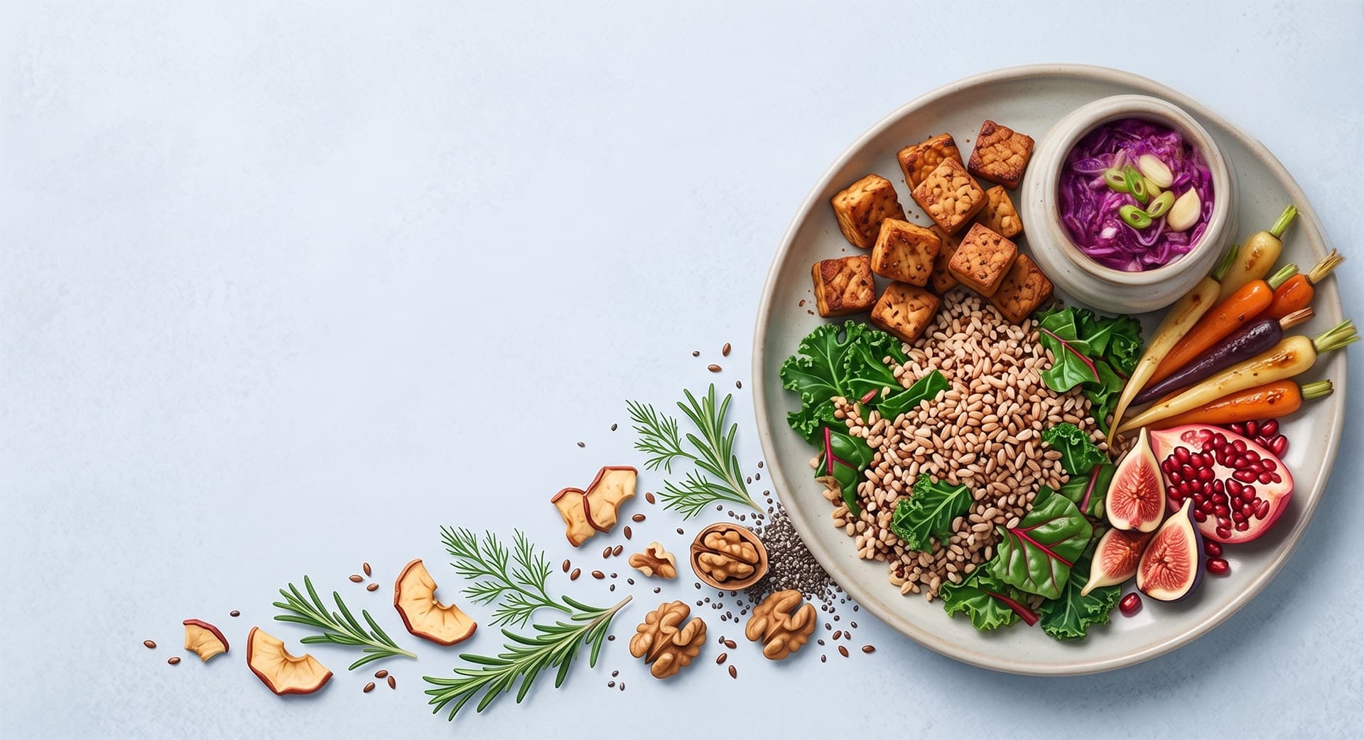 Fresh vegetables and fiber-rich foods on a kitchen surface