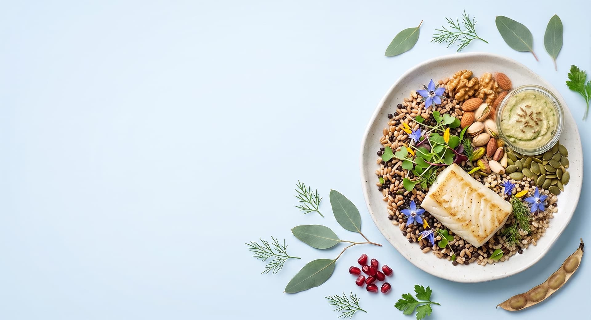 Balanced plate with protein, vegetables, and healthy fats
