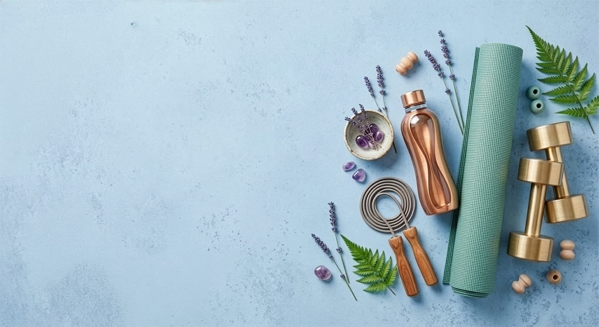 Calming herbs and botanicals on a warm cream surface