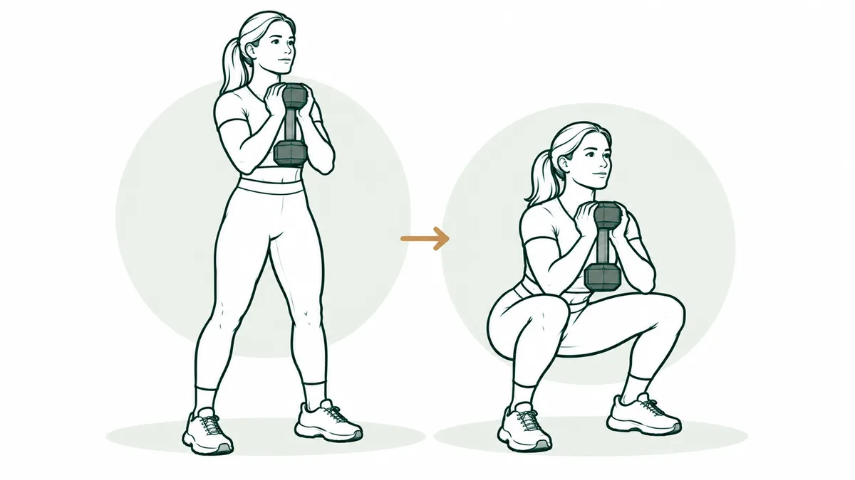 Dumbbell goblet squat: Home Equipment · Intermediate exercise