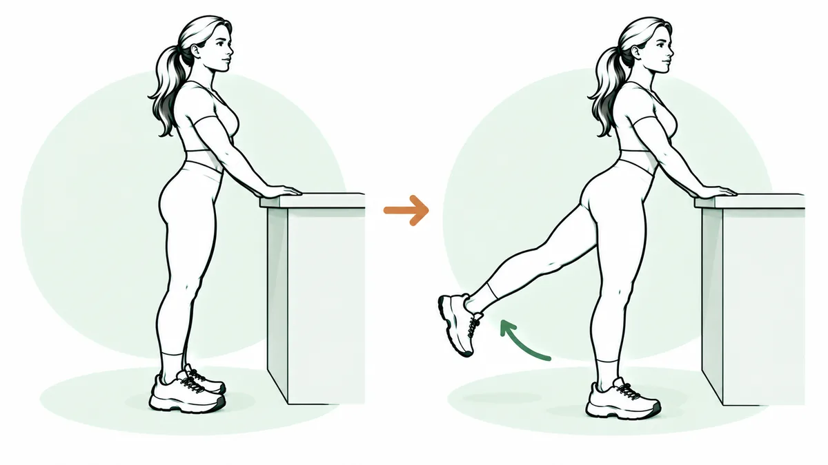 Standing hip extension at the counter: Tier 1 · Floor-free alternatives exercise