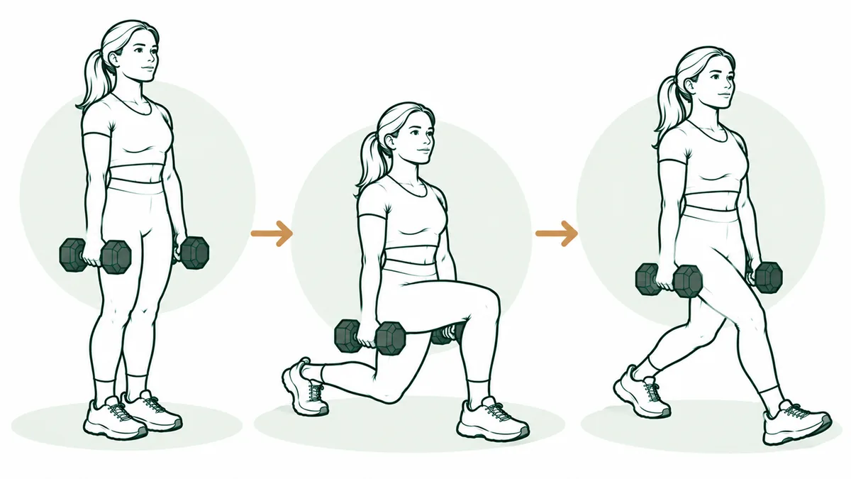 Walking lunges with dumbbells: Home Equipment · Intermediate exercise