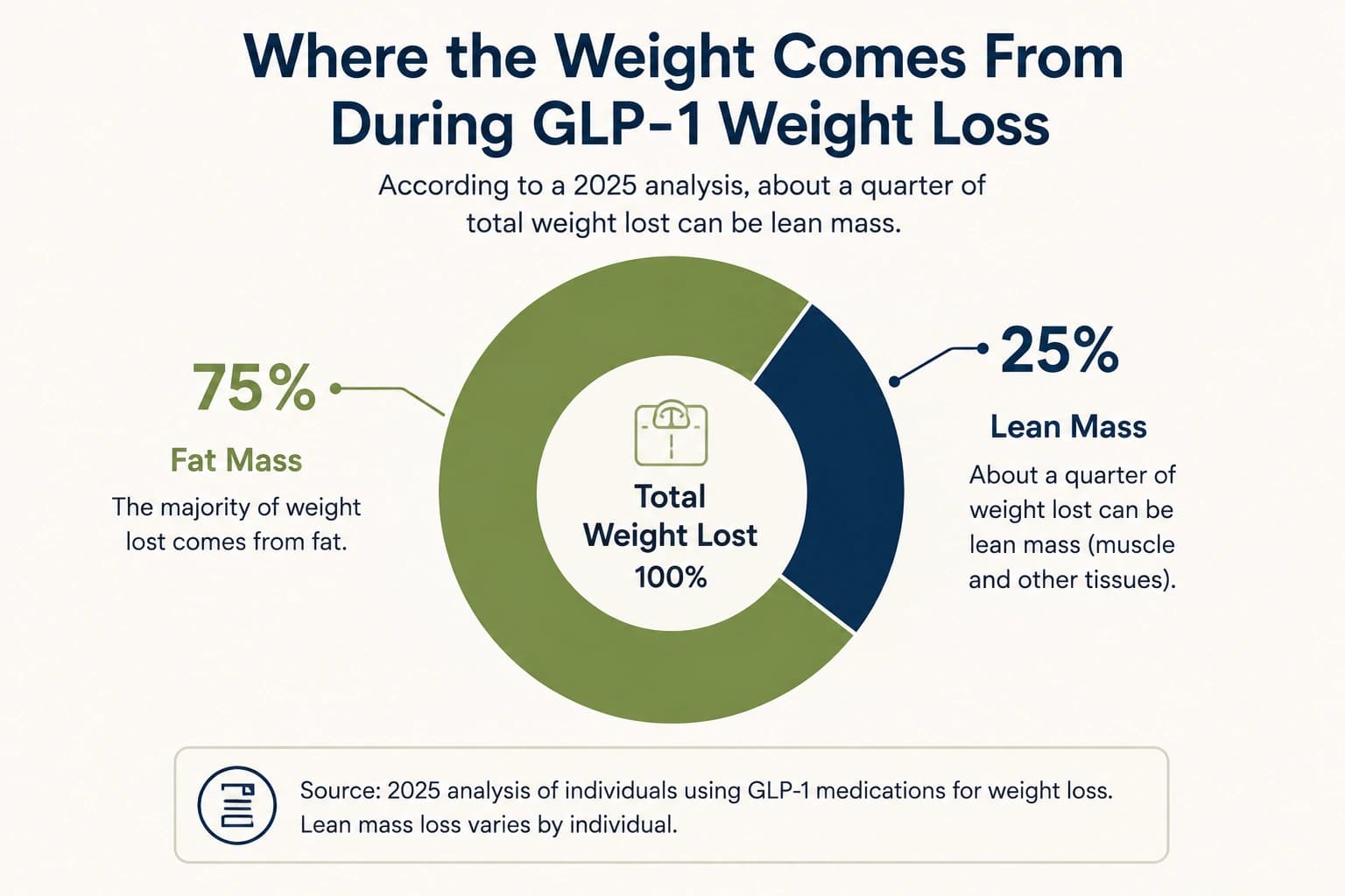 Educational illustration about muscle loss and lean mass on GLP-1 therapy