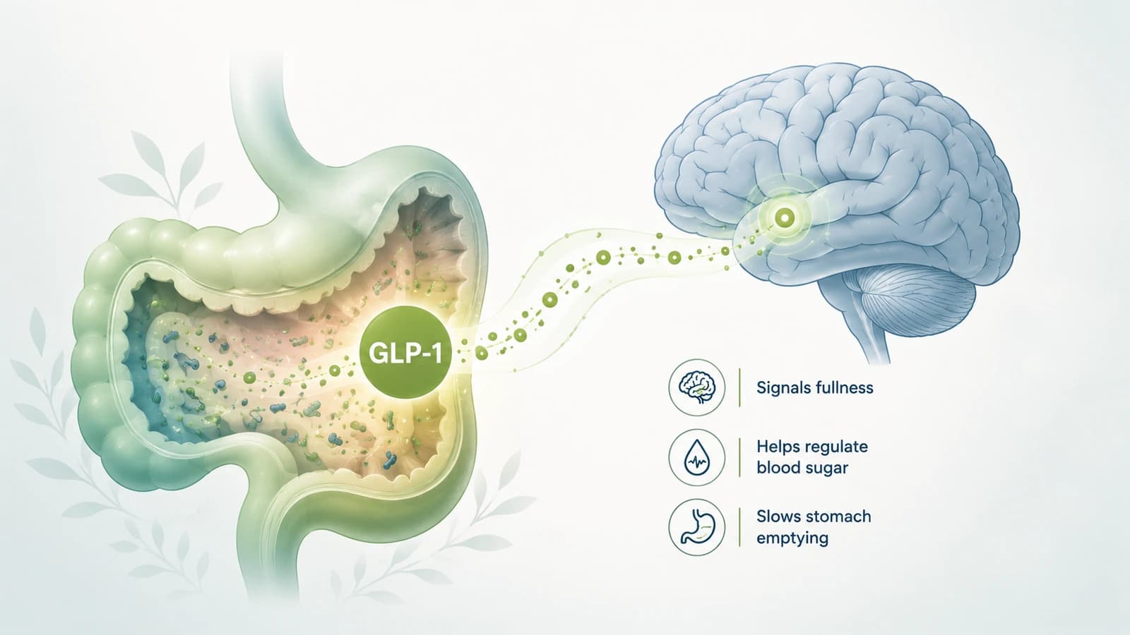 Illustration of the gut-brain GLP-1 signal released after eating