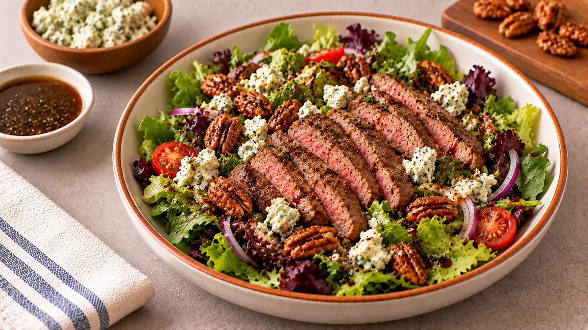 Steak and Blue Cheese Salad: grilled steak, mixed greens and crumbled blue cheese