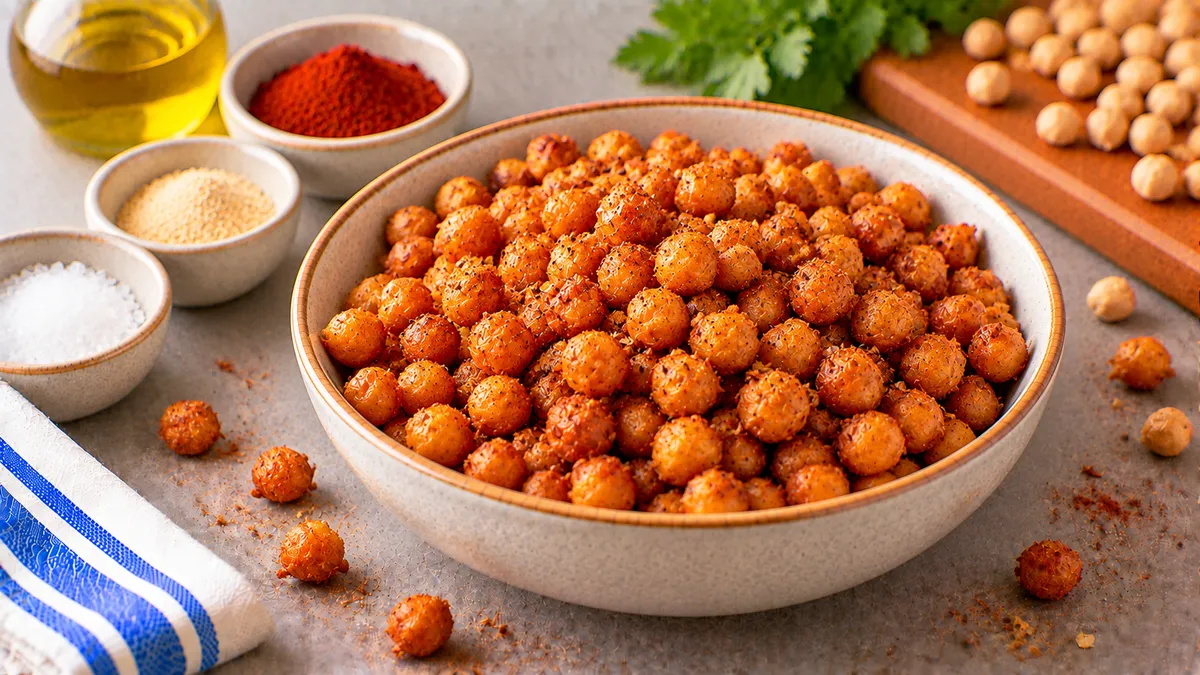 Roasted Chickpeas: chickpeas, olive oil and smoked paprika
