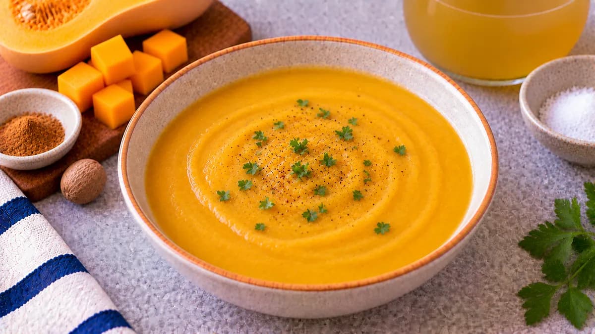Simple Butternut Squash Soup: cubed butternut squash, vegetable broth and pinch of salt