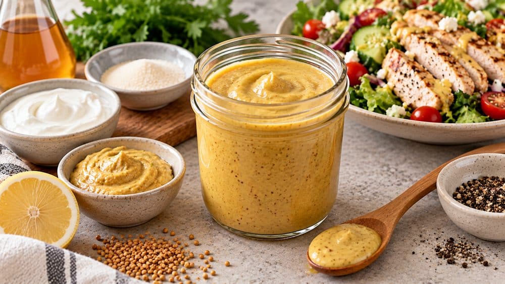 Sugarless Honey Mustard: Dijon mustard, plain Greek yogurt and allulose or monk fruit sweetener