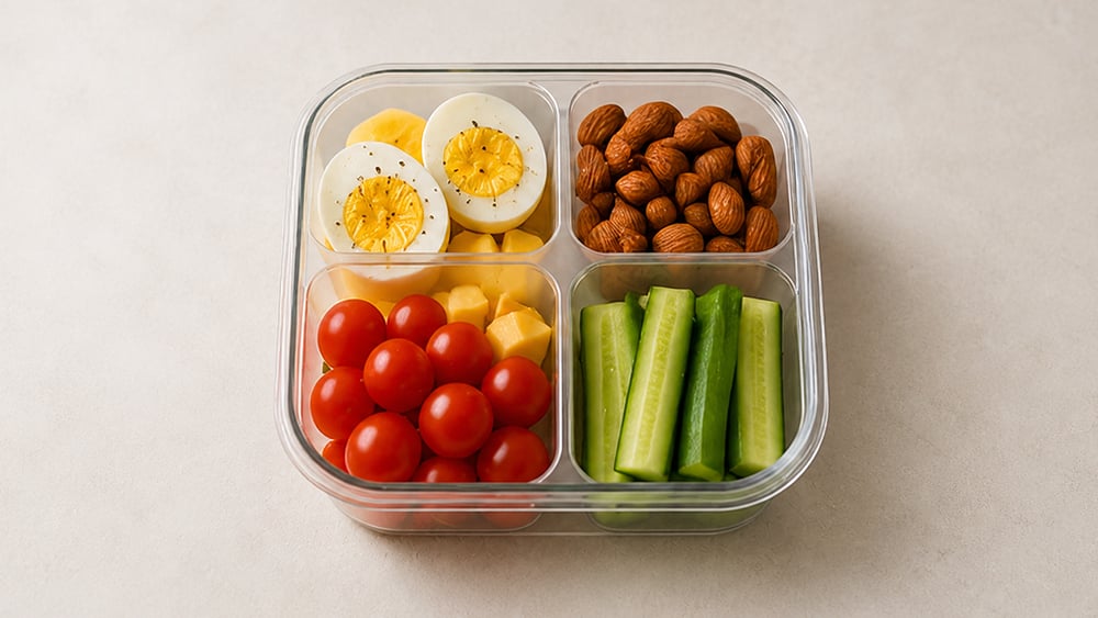 Protein Snack Box: boiled egg, almonds and cheddar cheese