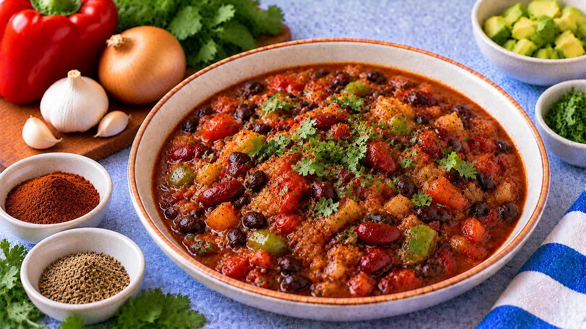 Vegetarian Chili (Freezer-Friendly): black beans, kidney beans and diced tomatoes