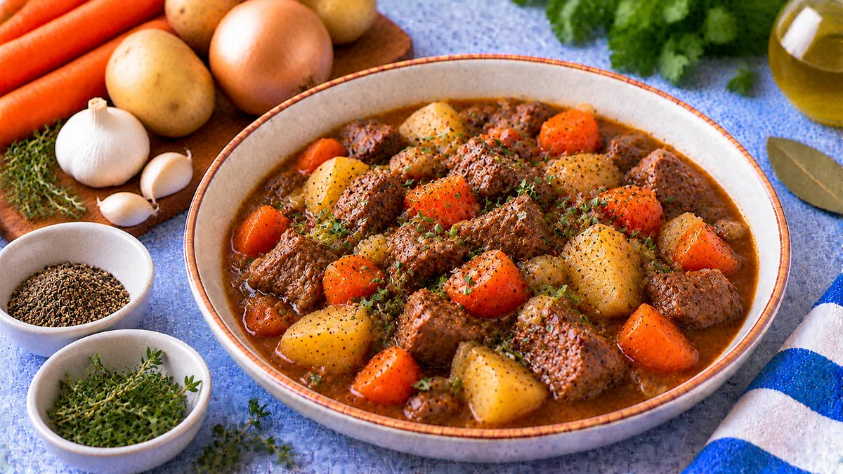 Slow Cooker Beef and Vegetable Stew: beef stew meat, carrots and potatoes
