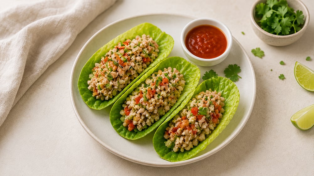 Turkey Lettuce Wraps: ground turkey, lettuce leaves and olive oil