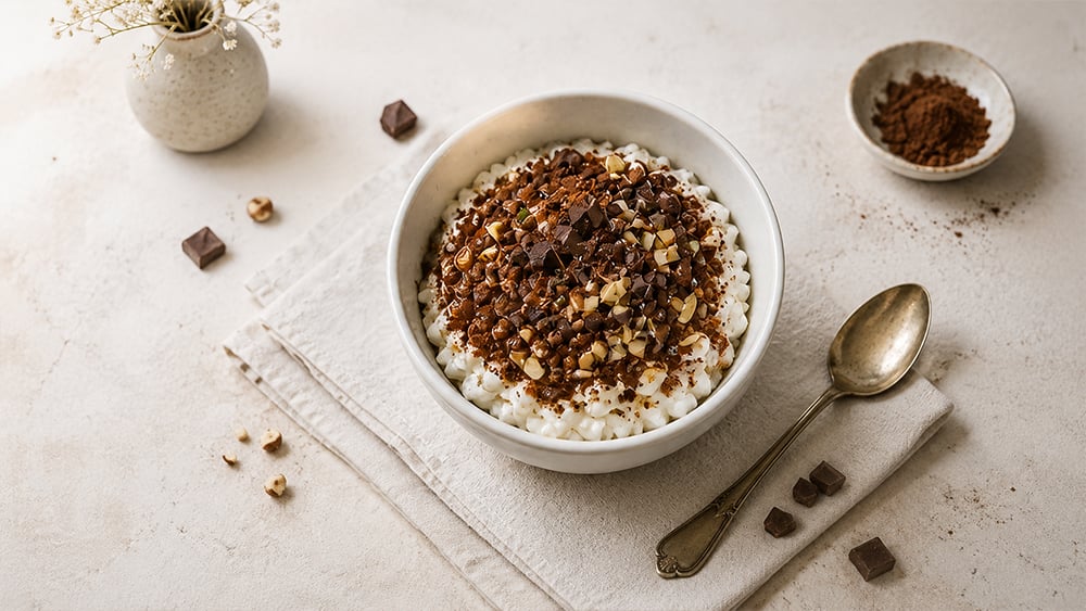 Cocoa Cottage Cheese Bowl: cottage cheese, cocoa powder and cinnamon